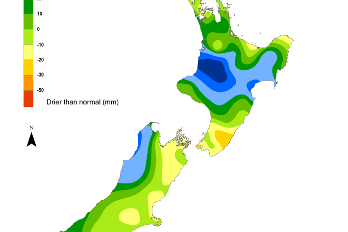 Soil moisture anomaly map (mm) at 9am on 6 February 2024. [NIWA]