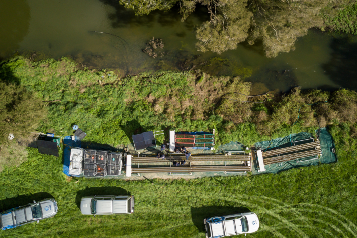 Aerial shot of Filamentous Algae Nutrient scrubbers next to a stream