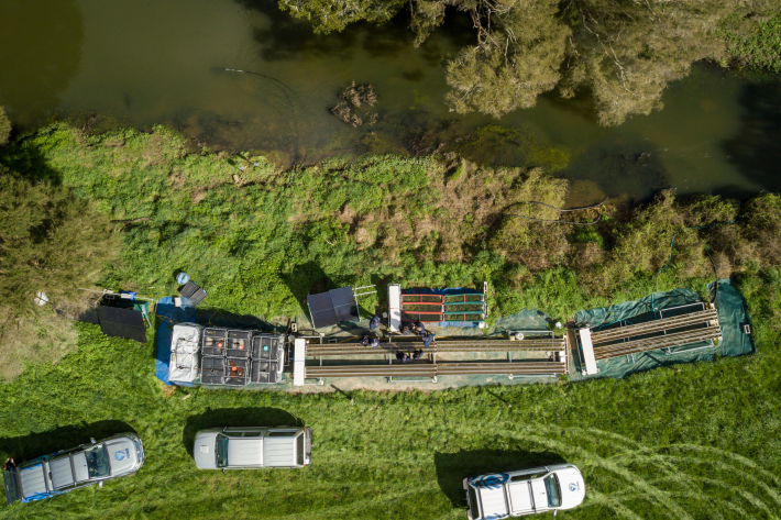 Aerial shot of Filamentous Algae Nutrient scrubbers next to a stream