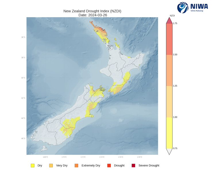 New Zealand Drought Index (NZDI) - 26 March 2024