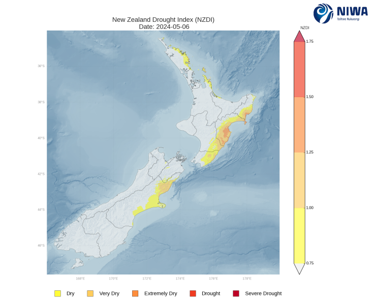 New Zealand Drought Index (NZDI) - 6 May 2024