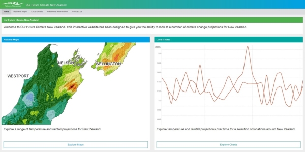 Screenshot of Our Future Climate NZ website.