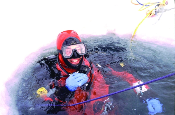 Rod Budd checks out conditions before the next diver enters the water