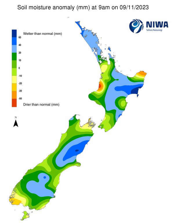 Soil moisture anomaly map at 9 am on November 2023