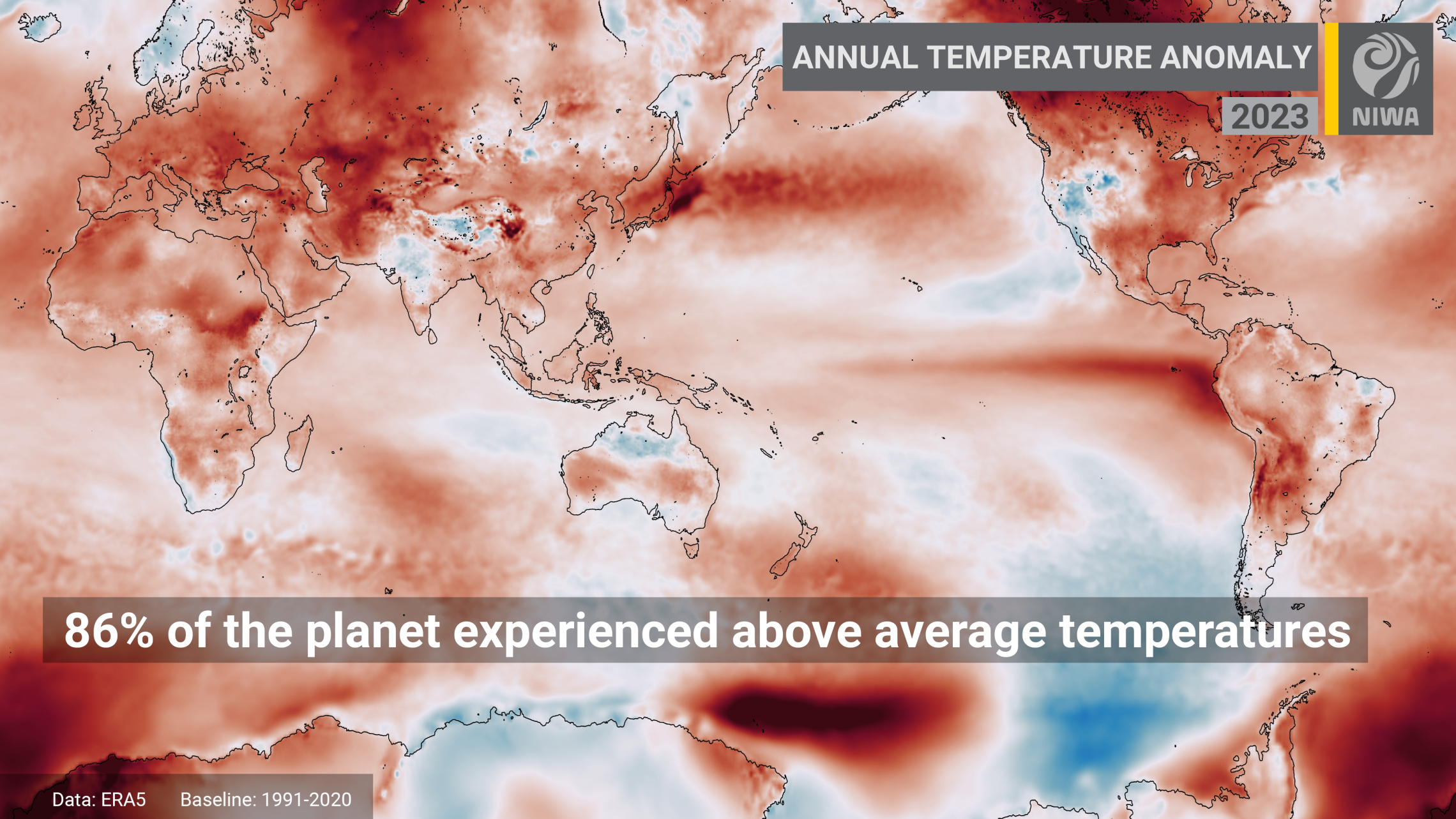 Global temperatures as a difference from the 1991-2020 baseline in 2023.