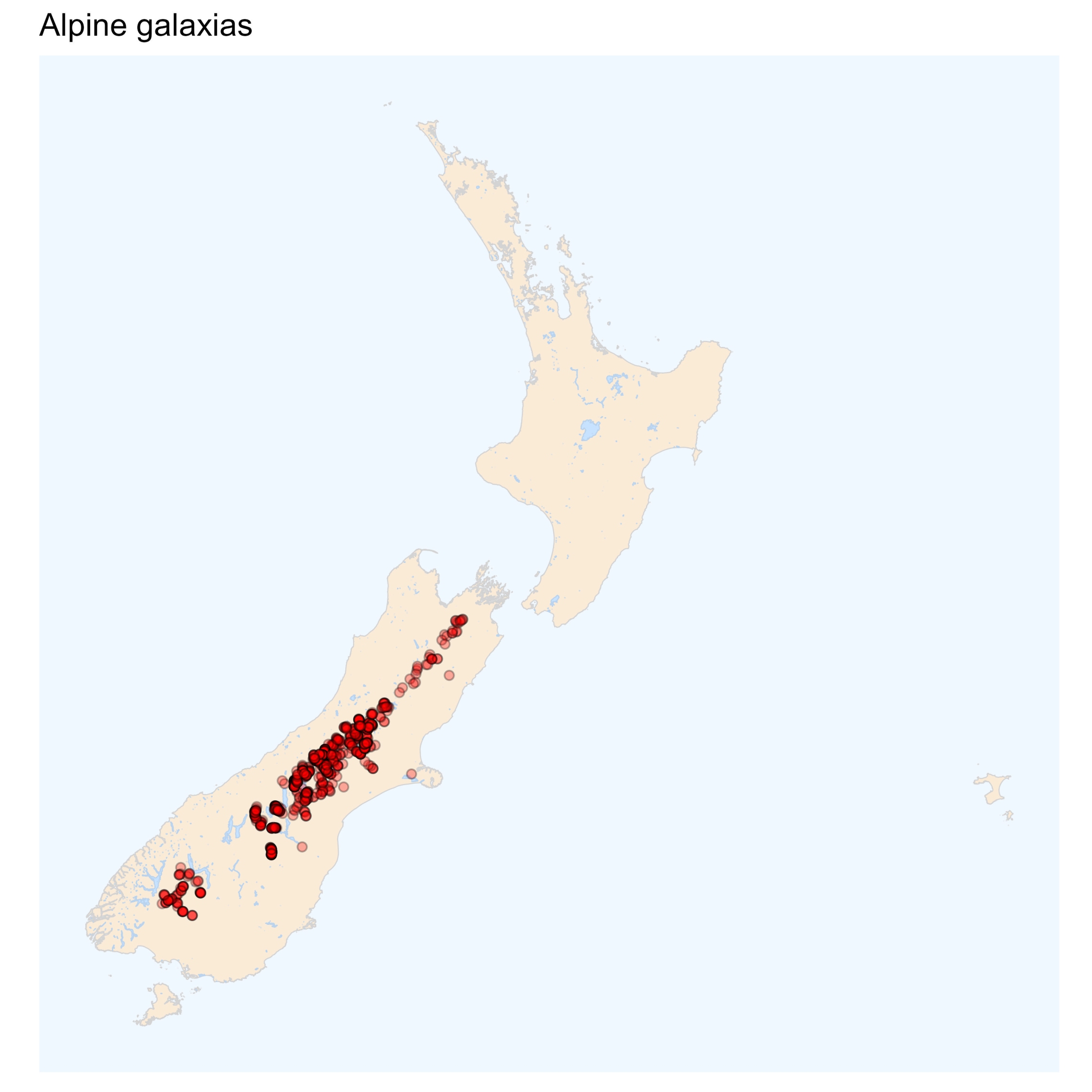 Alpine galaxias - distribution map 2024