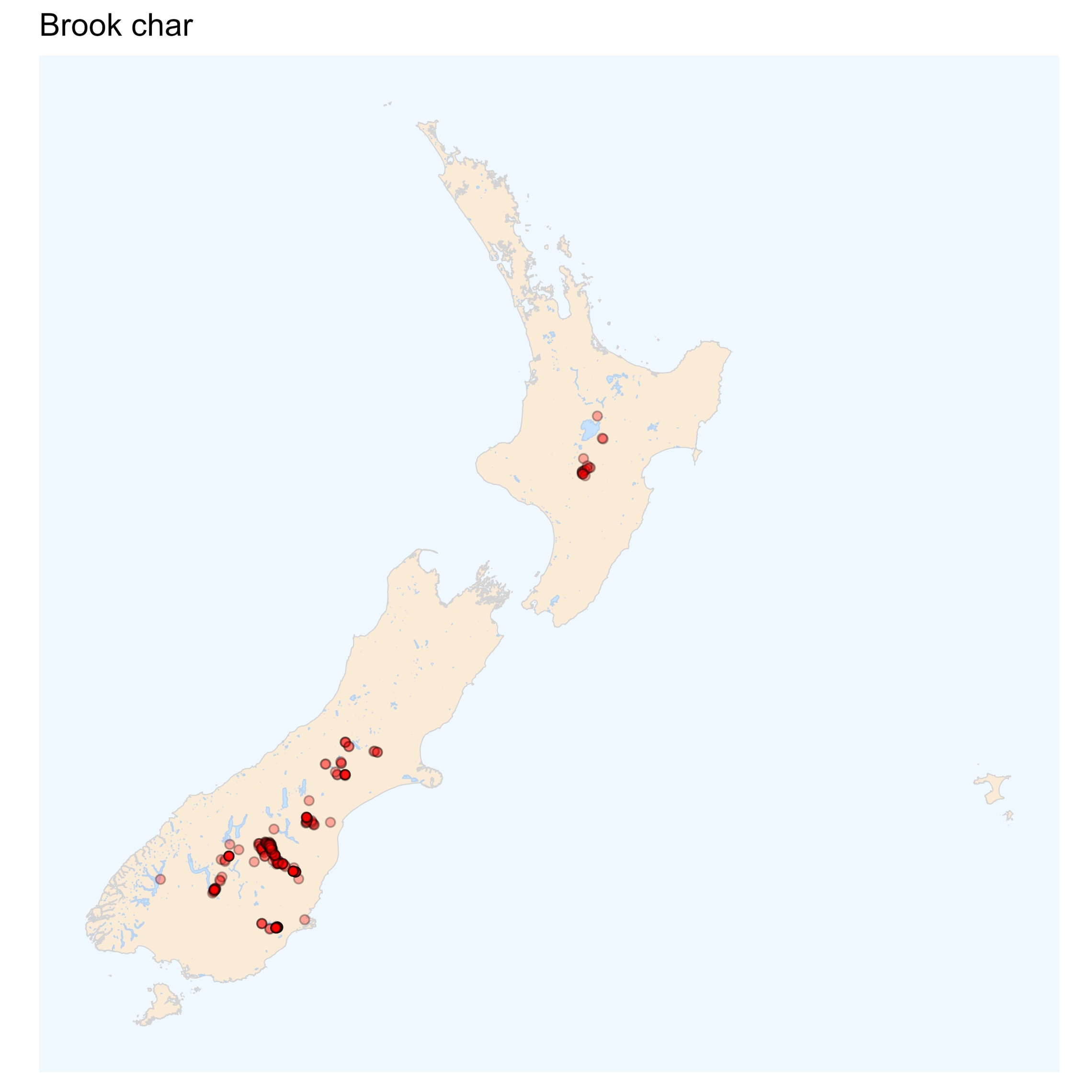 Brook char - Salvelinus fontinalis - Distribution map