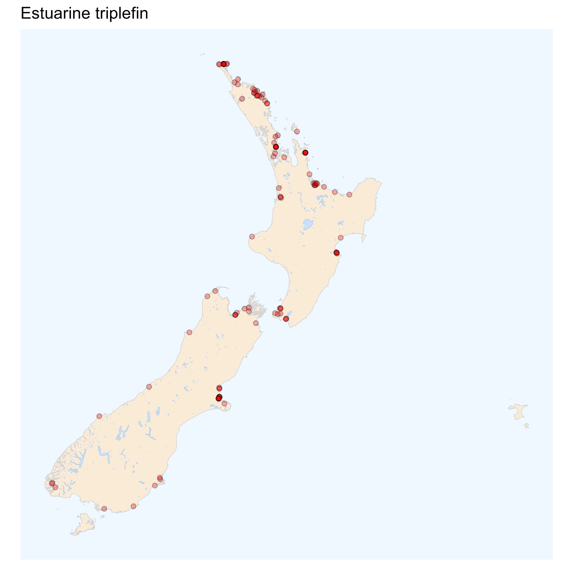 Estuarine triplefin - distribution map [2024]