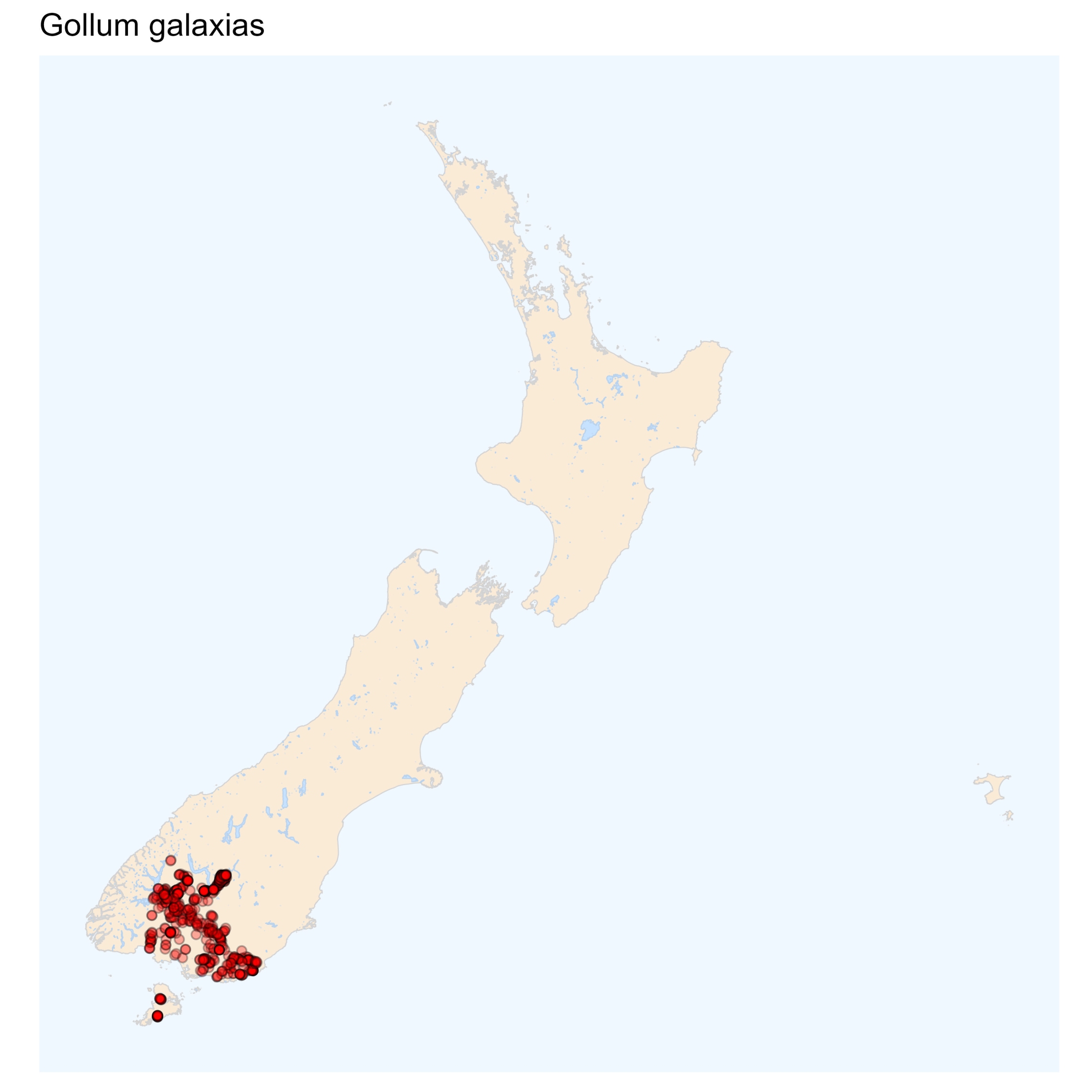 Gollum galaxias - distribution map [NIWA]