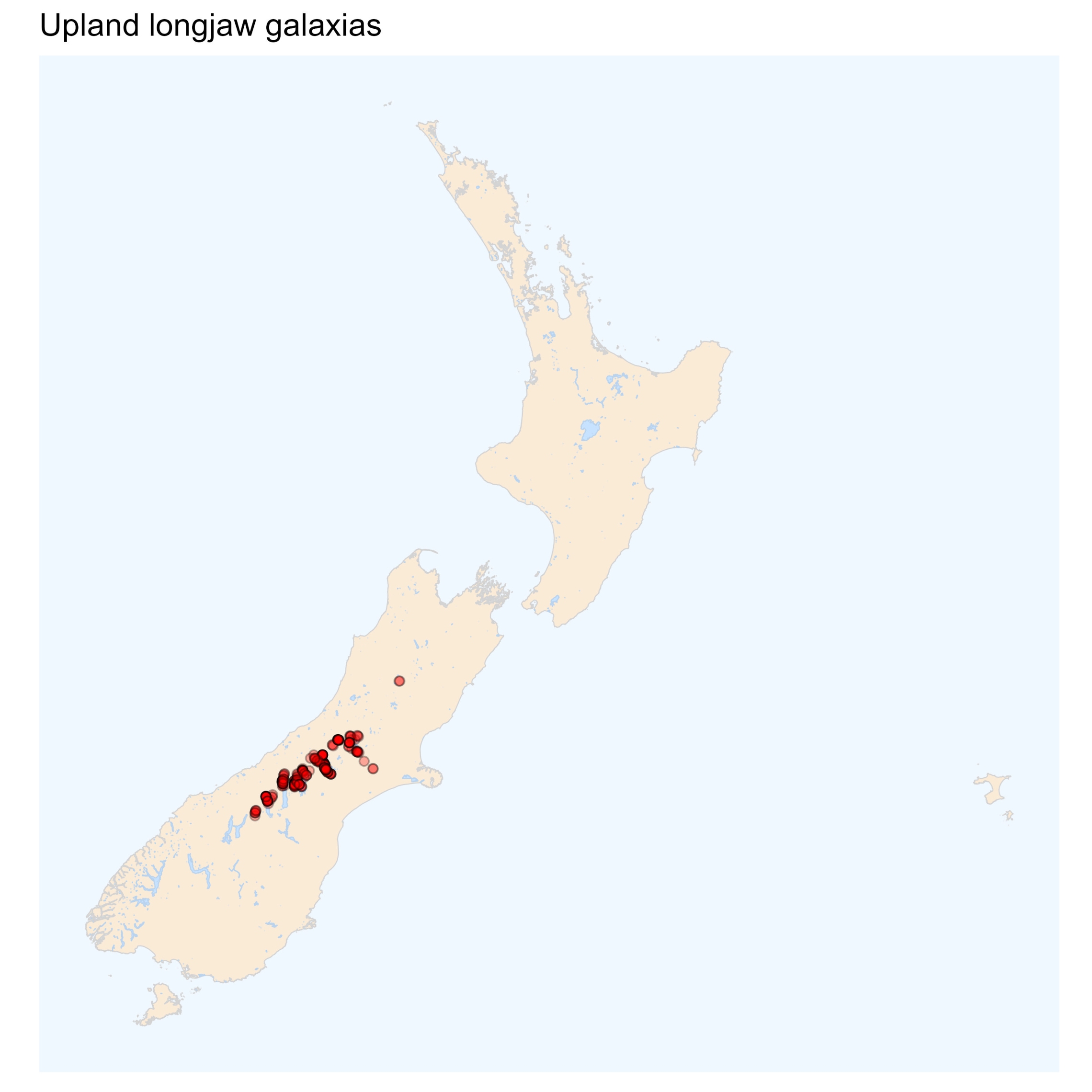 Upland longjaw galaxias - distribution map [2024]