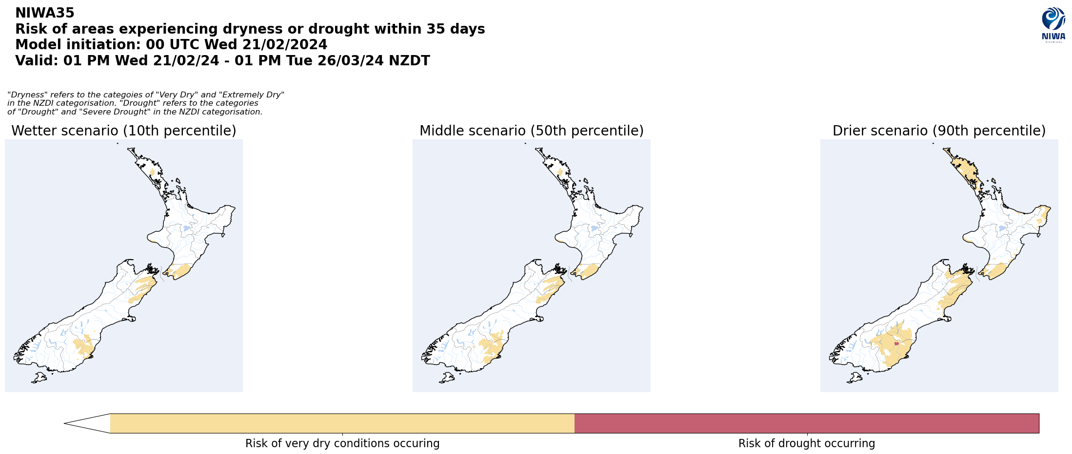 Risk of areas experiencing dryness or drought within 35 days from 21 February 2024